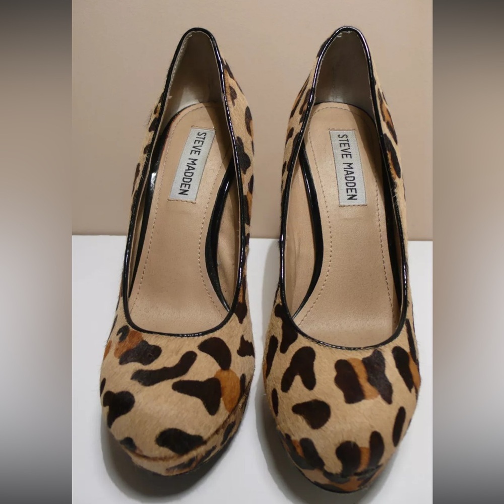 STEVE MADDEN BEVV-L Women's Real Fur Pony Hair cheetah Platform Heels Sz 7.5 - Picture 15 of 15
